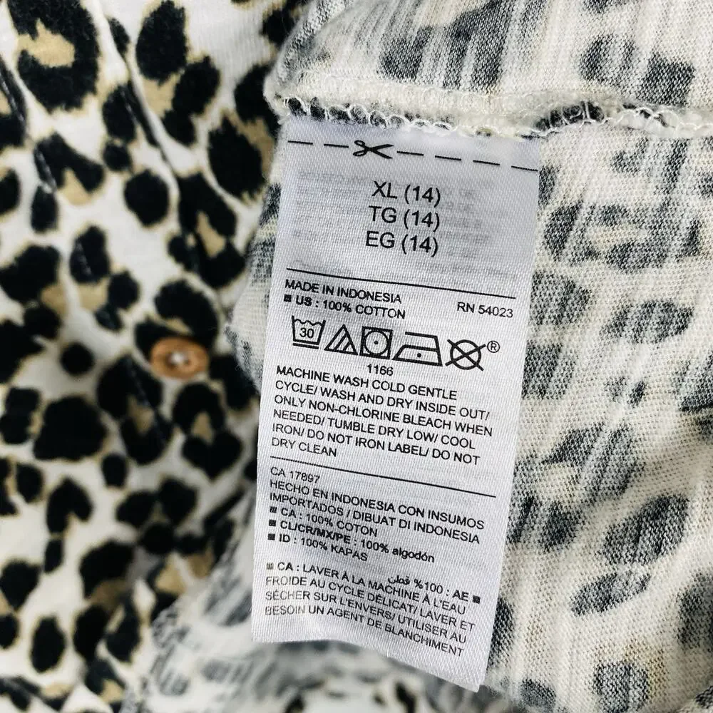 Old Navy Top Girls XL 14 Leopard Print Short Sleeve 100% Cotton